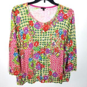 Talbots Women Plus Multicolor Floral‎  Button Up Cardigan Sz 3X  Sweater Artsy